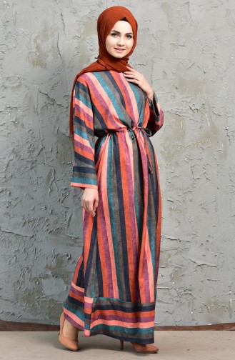 فستان بتصميم مُطبع 2165-01 لون عسلي 2165-01