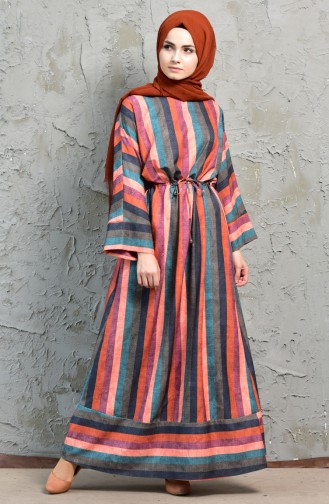 فستان بتصميم مُطبع 2165-01 لون عسلي 2165-01