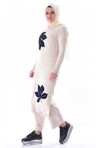 VMODA Knitwear Embroidered Long Sweater 9003-03 Beige 9003-03