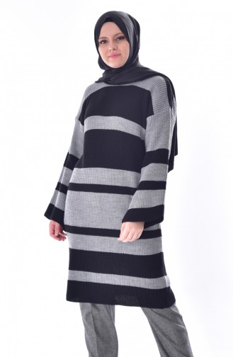 Pull Tricot a Rayure 9620-02 Noir Gris 9620-02