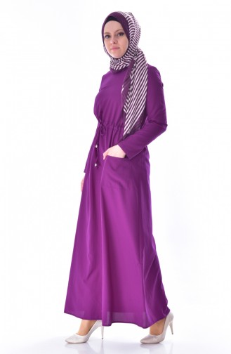 Pocketed Laced Dress 8039-08 Plum 8039-08