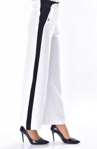 Buttoned Wide leg Trousers 1632-01 White 1632-01