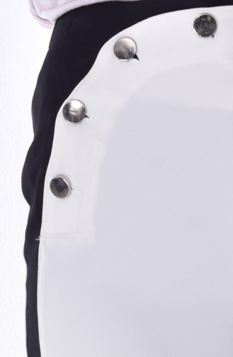 Düğmeli Bol Paça Pantolon 1632-01 Beyaz