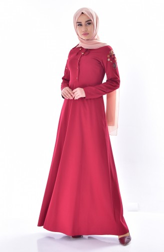 Claret Red Hijab Dress 8141-07