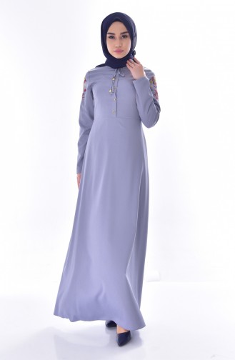 Grau Hijab Kleider 8141-04