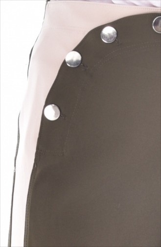 Buttoned Wide leg Trousers 1632-02 Khaki 1632-02