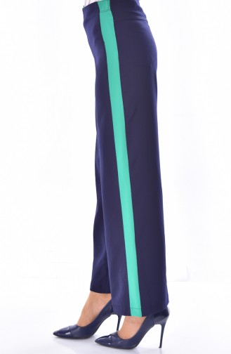 Buttoned Wide leg Trousers 1632-04 Navy 1632-04