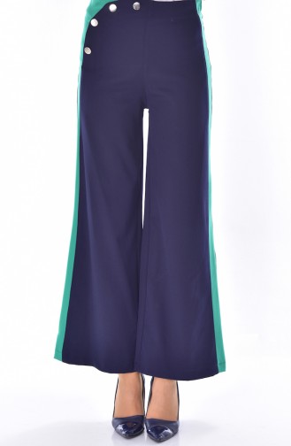 Buttoned Wide leg Trousers 1632-04 Navy 1632-04