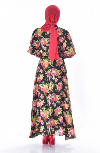 Flowered Dress 0004B-01 Navy Blue 0004B-01