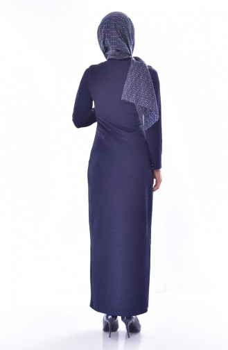 Embossed Patterned Dress 2031-01 Navy Blue 2031-01