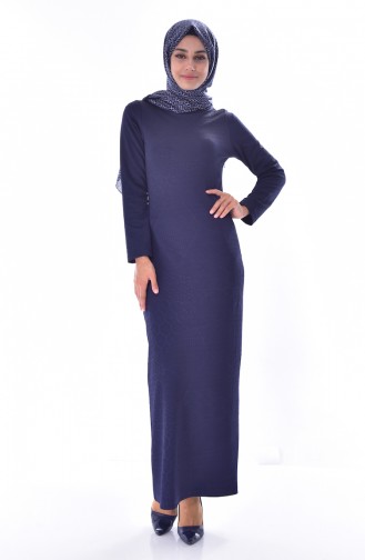 Embossed Patterned Dress 2031-01 Navy Blue 2031-01