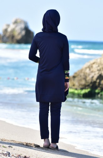 Maillot de Bain Islamique Garni 1992-04 Bleu Marine 1992-04