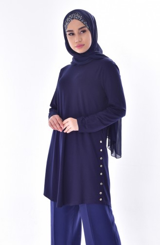 Side Button Tunic 2071-07 Navy Blue 2071-07