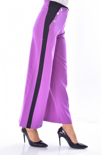 Buttoned Wide leg Trousers 1632-08 Lilac 1632-08