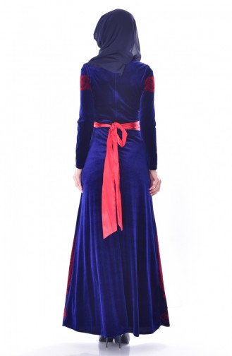 فستان بتصميم مُطبع وحزام للخصر 7708-04 لون ازرق 7708-04