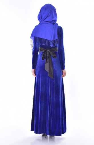 Embroidered Belted Velvet Dress 7725-03 Saks 7725-03
