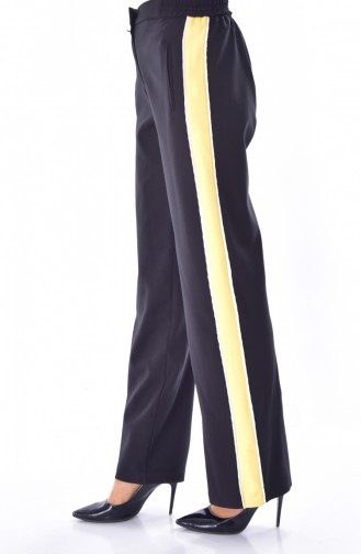 Pantalon Simple Détail Poches 1616-04 Noir Jaune 1616-04