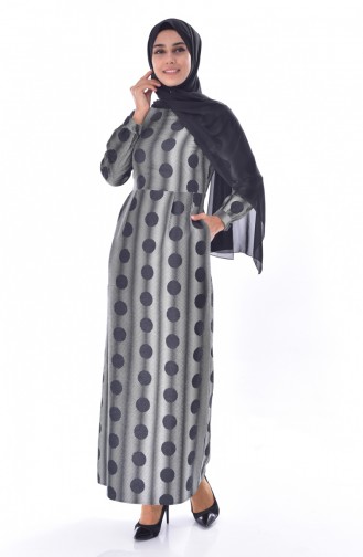 Puantiyeli Pileli Elbise 2025-05 Siyah