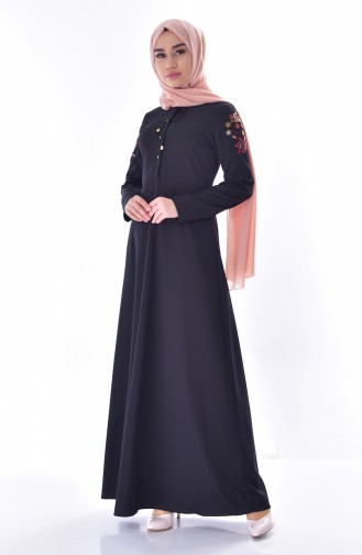 Schwarz Hijab Kleider 8141-09