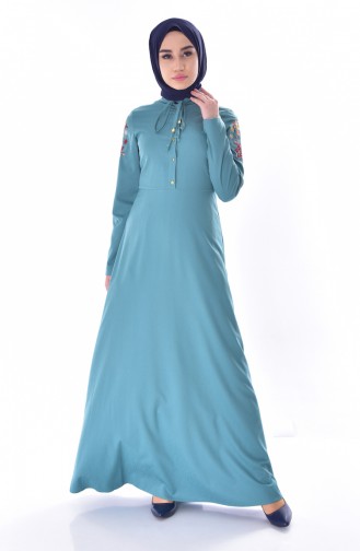 Sea Green Hijab Dress 8141-08