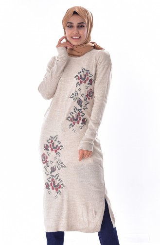 VMODA Knitwear Embroidered Long Sweater 9001-04 Beige 9001-04