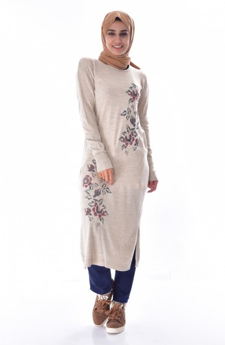 VMODA Knitwear Embroidered Long Sweater 9001-04 Beige 9001-04
