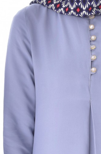 Düğme Detaylı Viskon Elbise 1250-19 Gri 1250-19