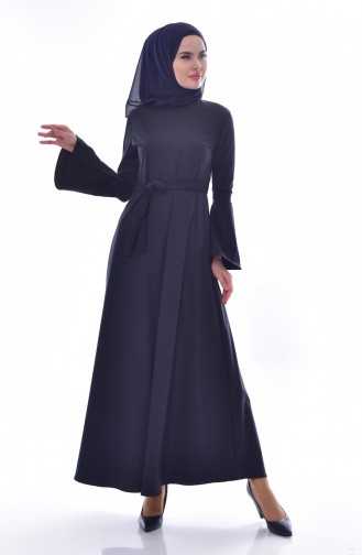 Navy Blue Hijab Dress 4495-04