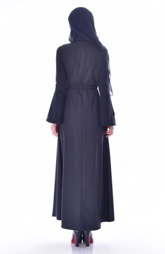 Kolu Volanlı Kuşaklı Elbise 4495-04 Lacivert
