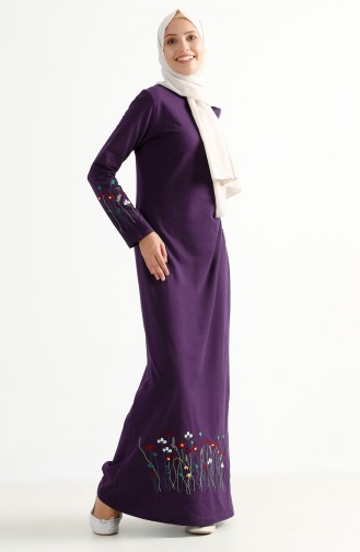 TUBANUR Flower Embroidered Two Yarn Dress 2980-07 Purple 2980-07