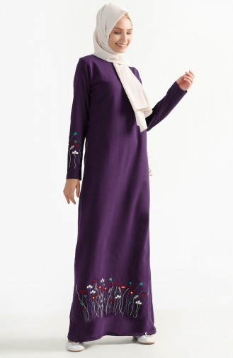 TUBANUR Flower Embroidered Two Yarn Dress 2980-07 Purple 2980-07