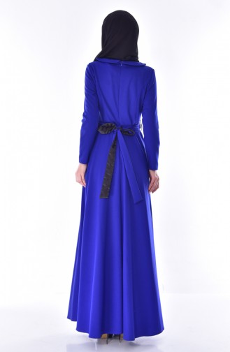 فستان بحزام خصر بتصميم ياقة مثنية 24402-02 لون أزرق 24402-02