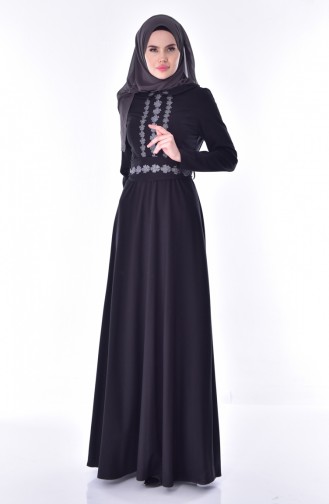 فستان بحزام خصر بتصميم ياقة مثنية 24402A-01 لون أسود 24402A-01