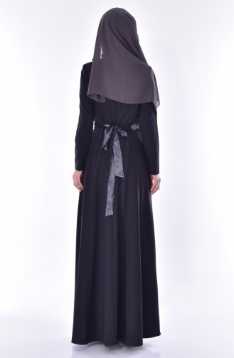 فستان بحزام خصر بتصميم ياقة مثنية 24402A-01 لون أسود 24402A-01