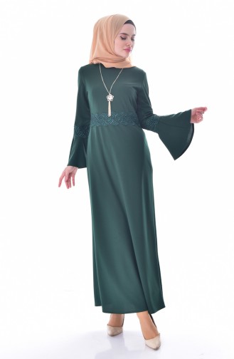 Dantel Detaylı Elbise 3529-02 Yeşil