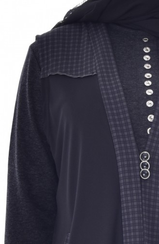 Large Size Buttoned Vest 4758-02 Black Gray 4758-02
