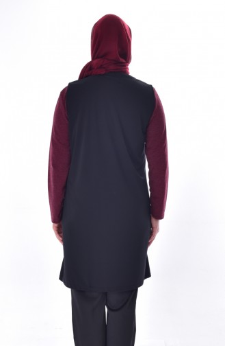 Large Size Buttoned Vest 4758-01 Black Bordeaux 4758-01
