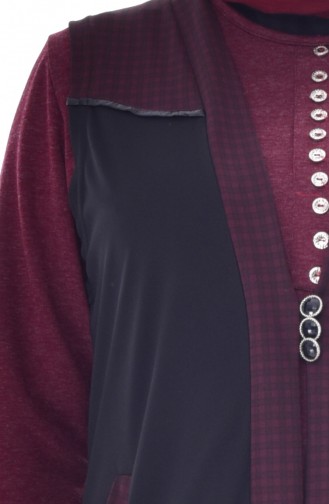Large Size Buttoned Vest 4758-01 Black Bordeaux 4758-01