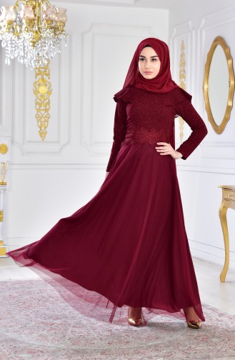 Weinrot Hijab-Abendkleider 2585-01