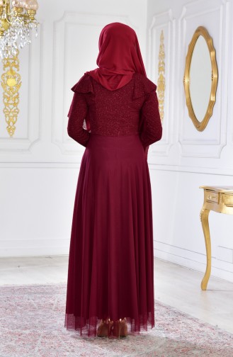 Claret Red Hijab Evening Dress 2585-01