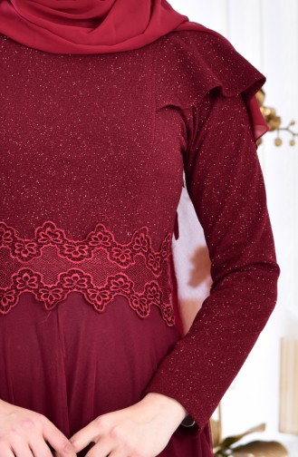 Claret Red Hijab Evening Dress 2585-01