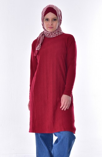 Petek Örgülü Triko Tunik 0624-11 Bordo 0624-11