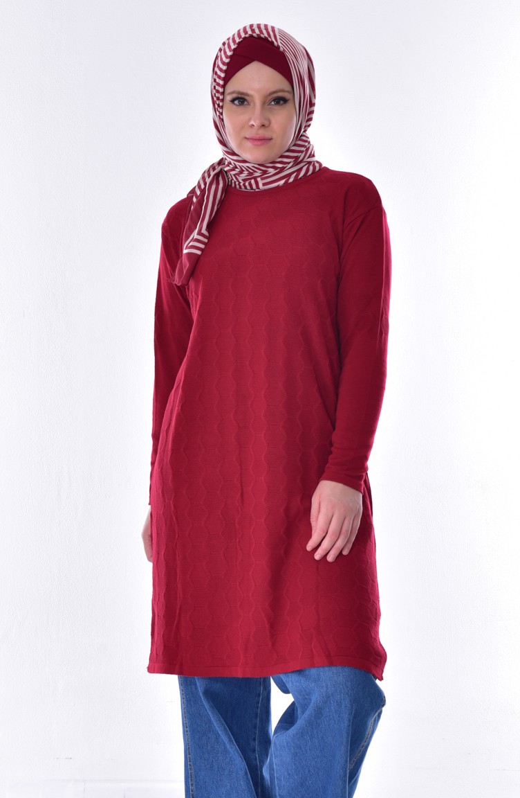 Petek Örgülü Triko Tunik 0624-11 Bordo 0624-11