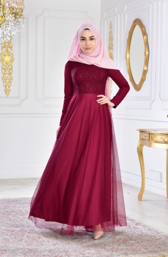 Fuchsia Hijab Evening Dress 3456-05