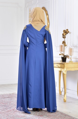 بورون فستان سهرة يتميز تفاصيل من الؤلؤ 81604-05 لون نيلي 81604-05