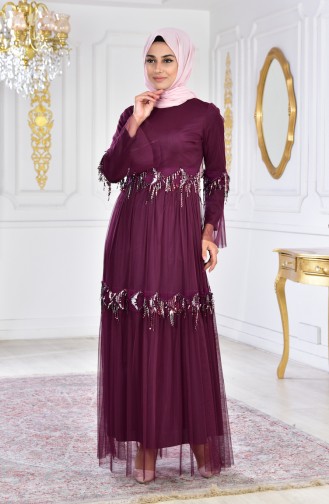 Purple Hijab Evening Dress 1054-07