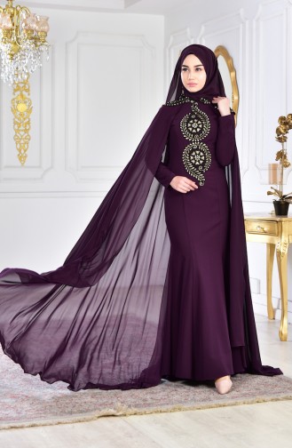 Purple Hijab Evening Dress 6033-06