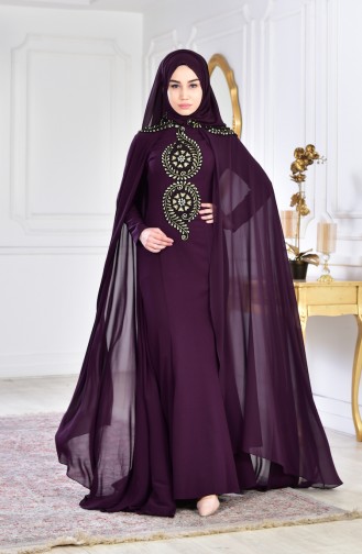 Purple Hijab Evening Dress 6033-06