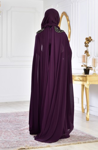 Pelerinli Abiye Elbise 6033-06 Mor