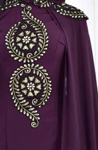 Pelerinli Abiye Elbise 6033-06 Mor
